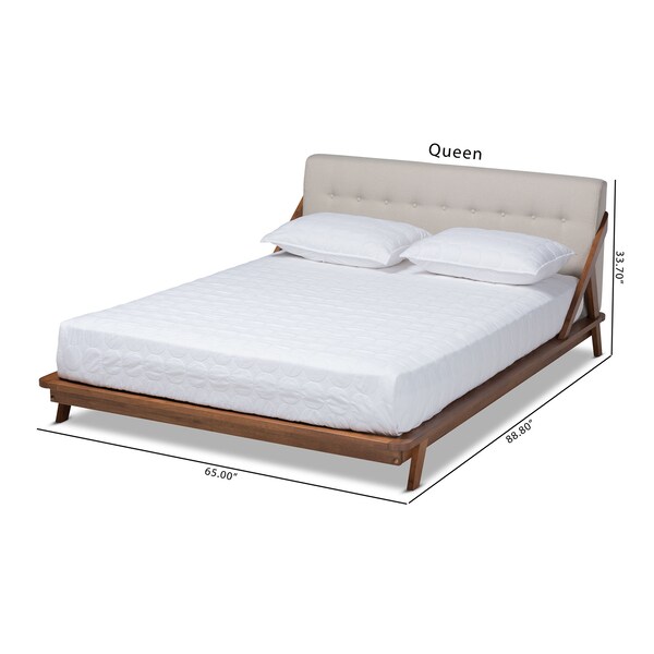 Sante Mid-Century Beige Upholstered Wood Full Size Platform Bed